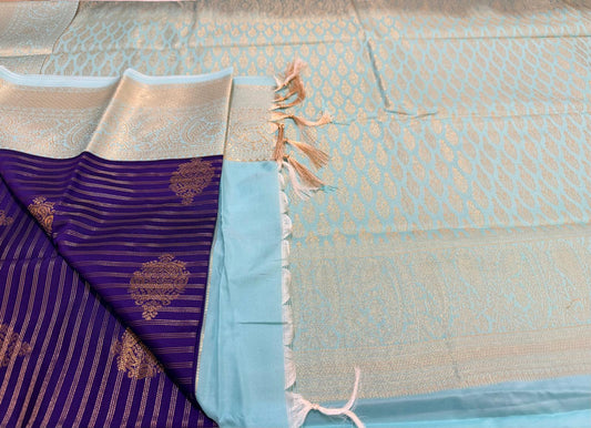 Deep purple / sea blue thandavalam stripes with buttas
