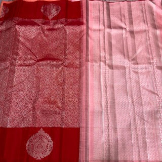 Red with baby peachish pink jacquard