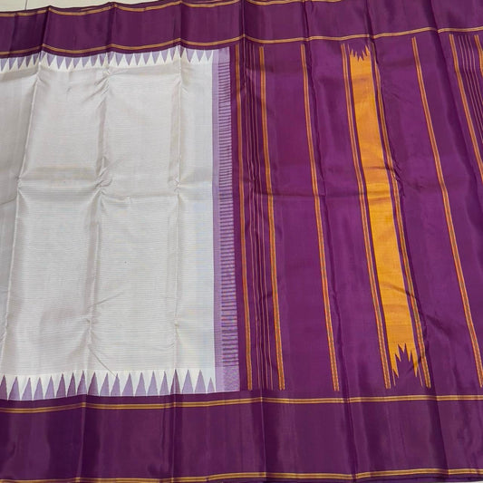Off white with deep wine small lines temple border