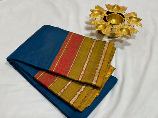 Peacock blue/mehendi mustard green sorgavasal pallu