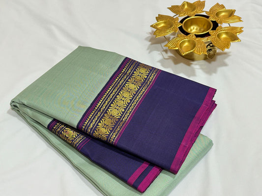 Elachi green with navy blue korvai