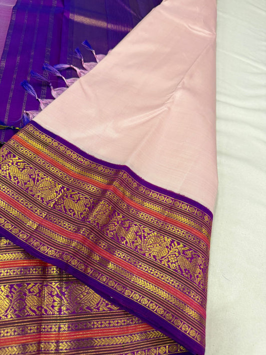 Baby pink Ganga Jamuna muted lines korvai