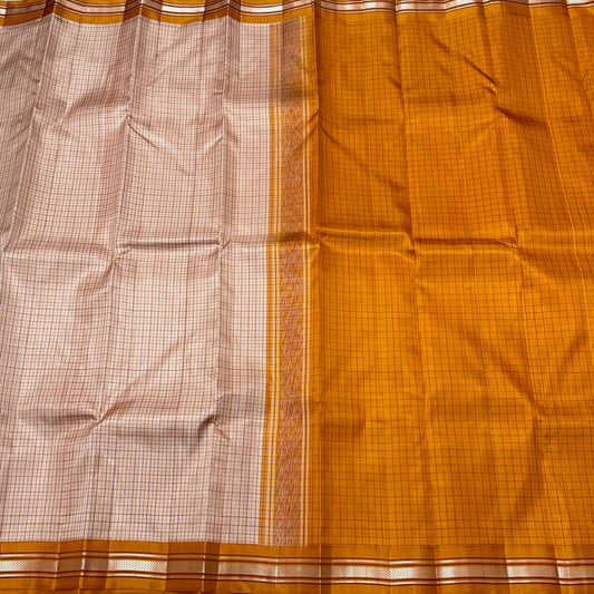Ivory wheatish brown dual tone/golden mustard checks