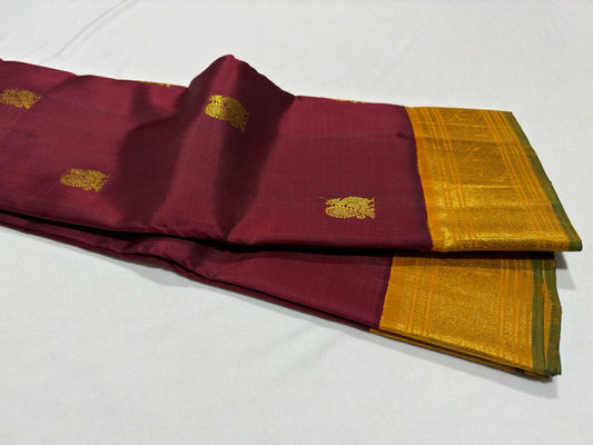 Maroon with golden mustard