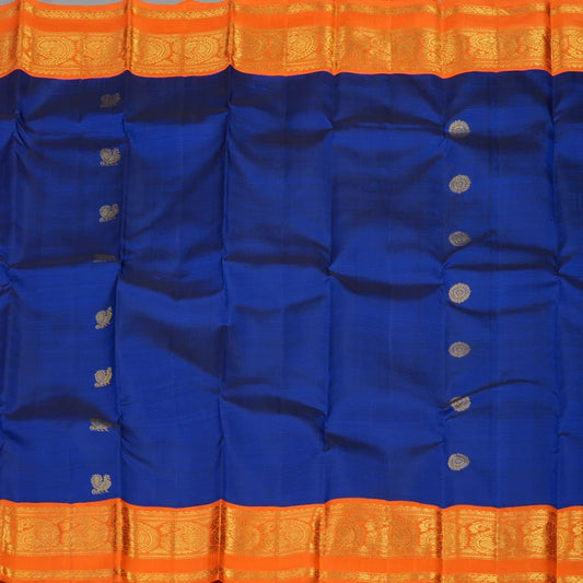 Royal blue / orange mayil chakram buttas korvai