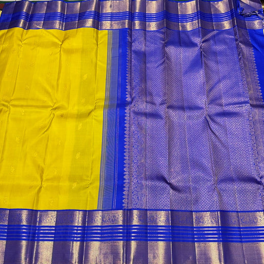 Yellow / royal blue buttas korvai