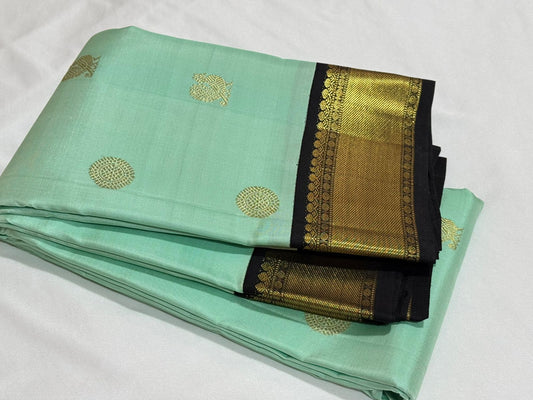Teal black mayil chakram buttas korvai