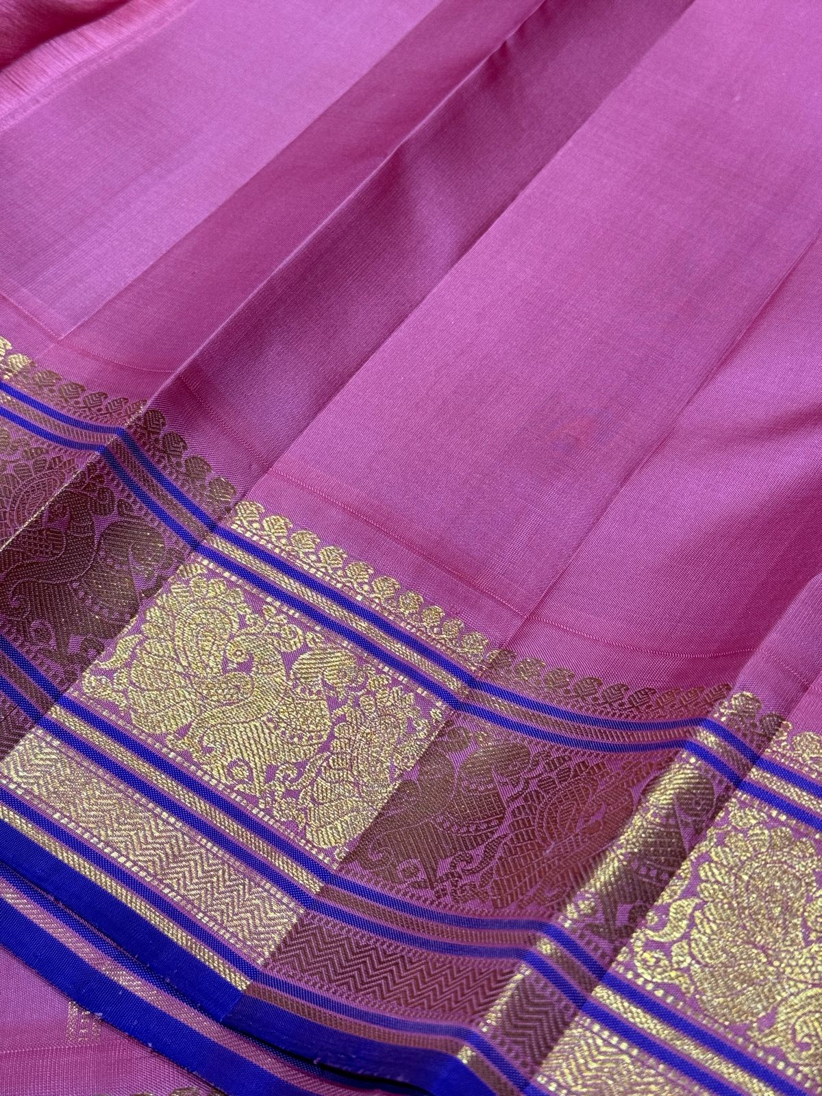 Deep Purplish blue with Lotus pink Buttas/korvai
