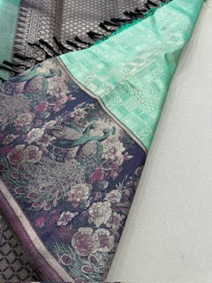 Pastel green / blue peacock floral border