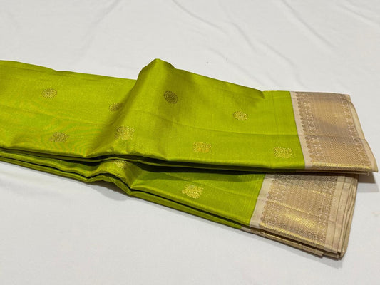 Olive green pinkish beige vairaoosi mayil chakram buttas korvai