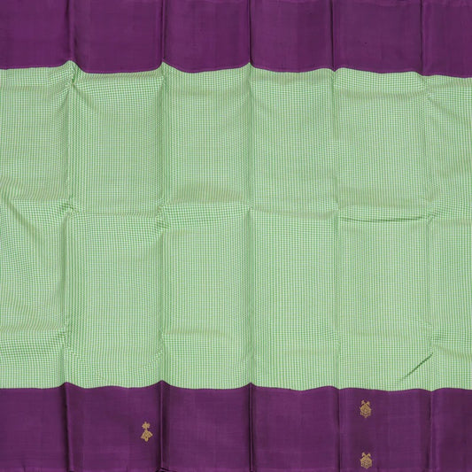 Pista green muted checks with plum purple border korvai