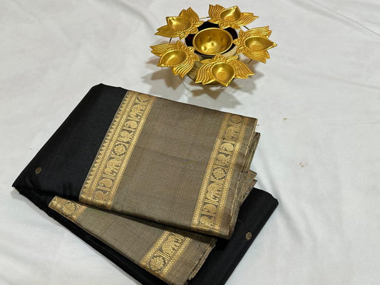 Black / greyish blue rettapate peacock buttas