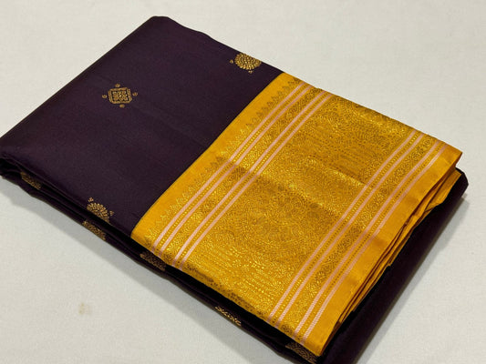 Brownish Maroon with golden yellow buttas korvai