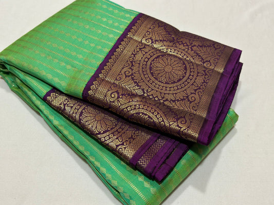 Bright green with purple korvai