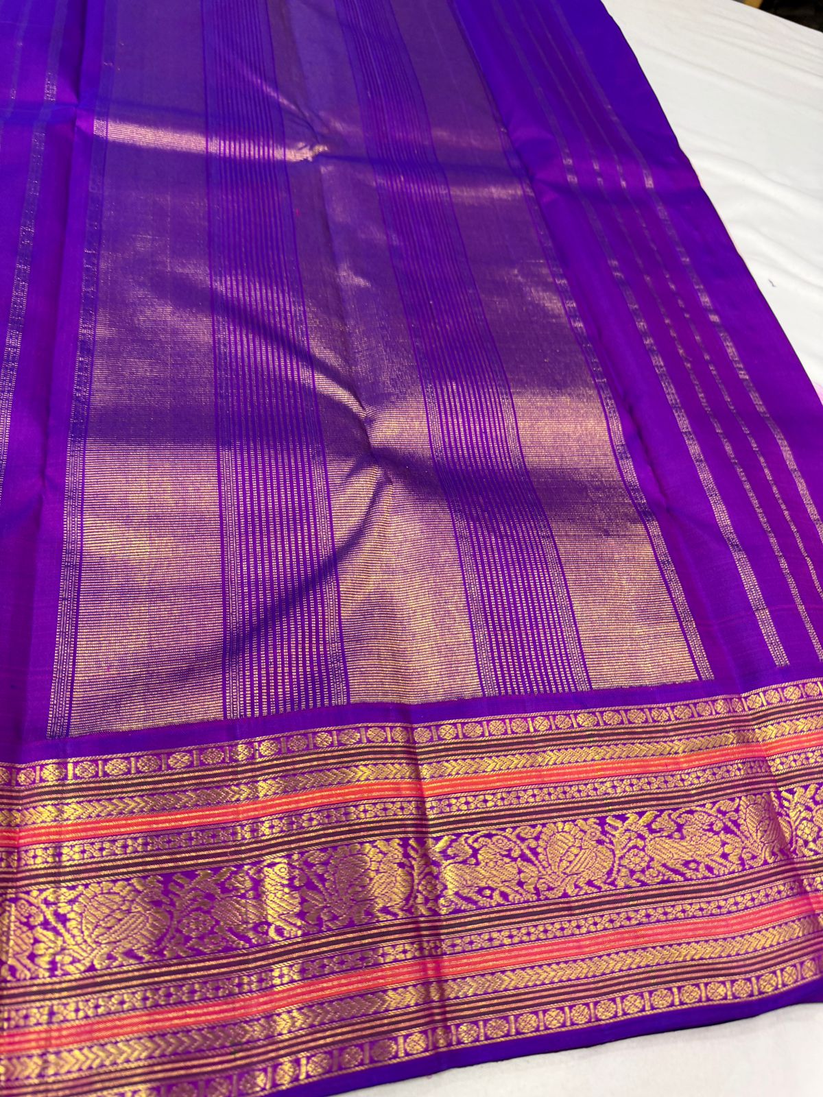 Baby pink Ganga Jamuna muted lines korvai