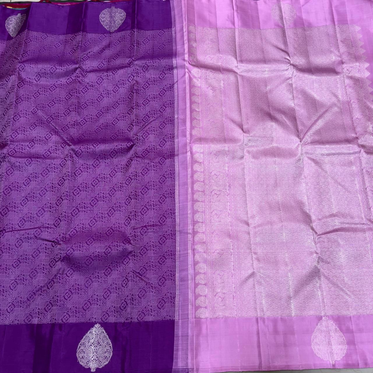 Vadamalli Purple soft pink embossed silver Jari