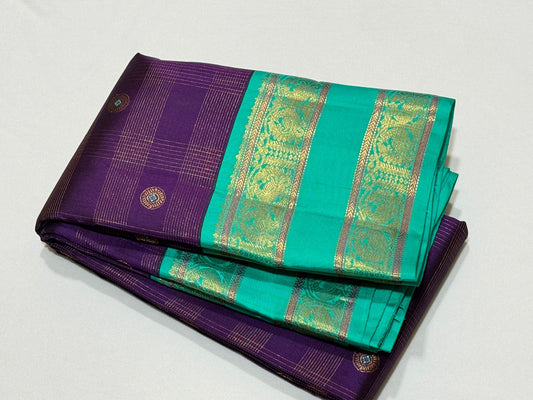 Purple / turquoise blue korvai checks / buttas