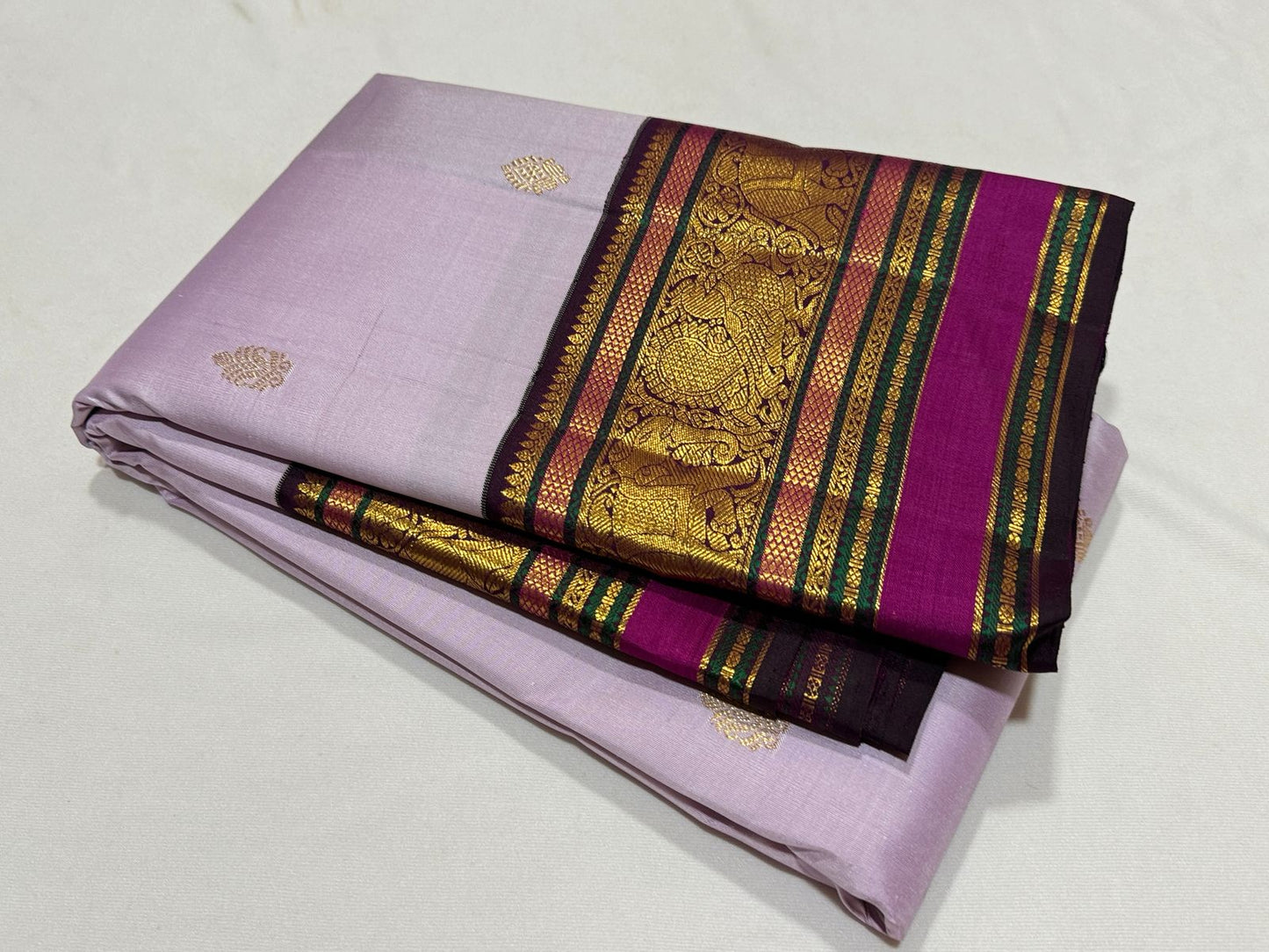 Lavender with deep purple with buttas korvai