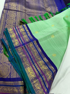 Mint green blue buttas korvai