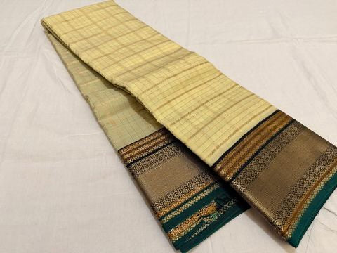 Ivory black / green Zari Checks
