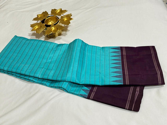Ananda blue with deep purple veldhari temple border korvai