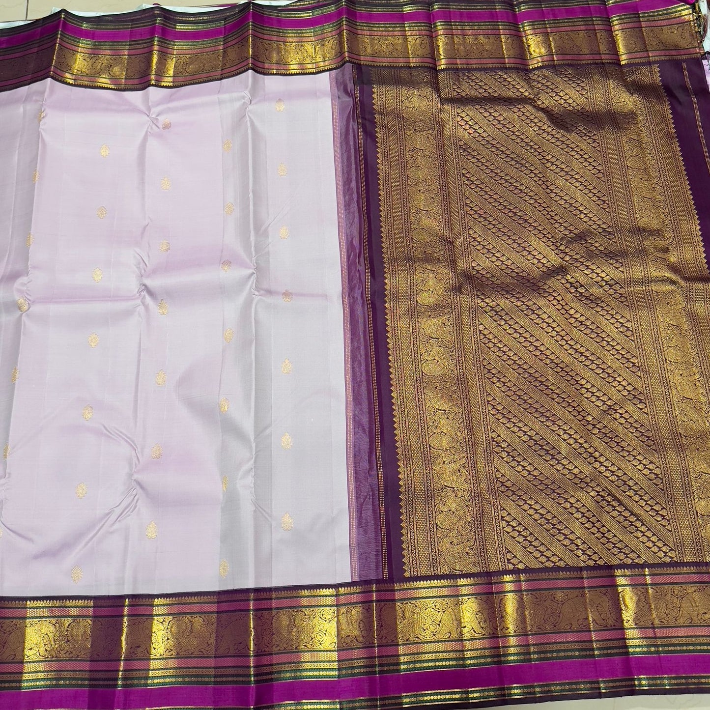Lavender with deep purple with buttas korvai
