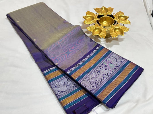 Greyish blue dual tone navanaarikunjaram pallu