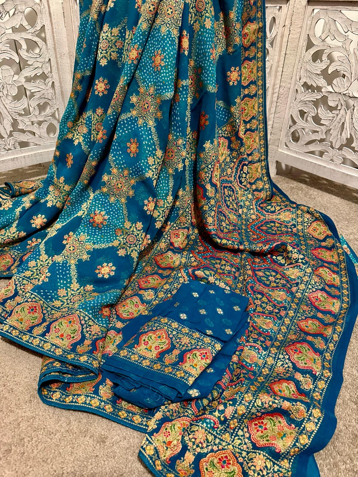 Pure Mashru Georgette Benarasi woven Blue