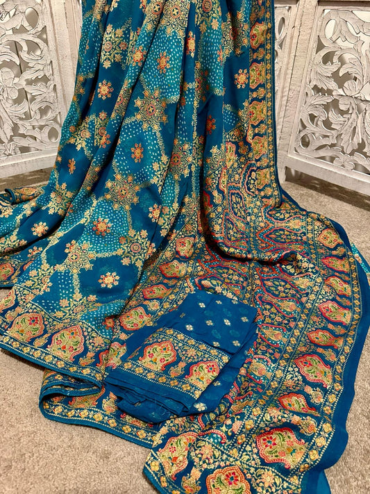 Pure Mashru Georgette Benarasi woven Blue
