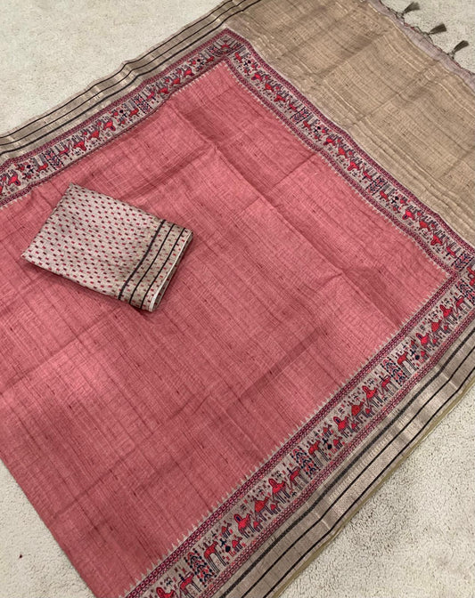 Peach Jute tussar fusion