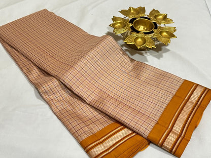 Ivory wheatish brown dual tone/golden mustard checks