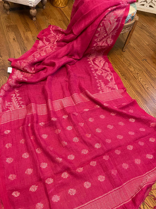 Rani Pink Linen Jamdani