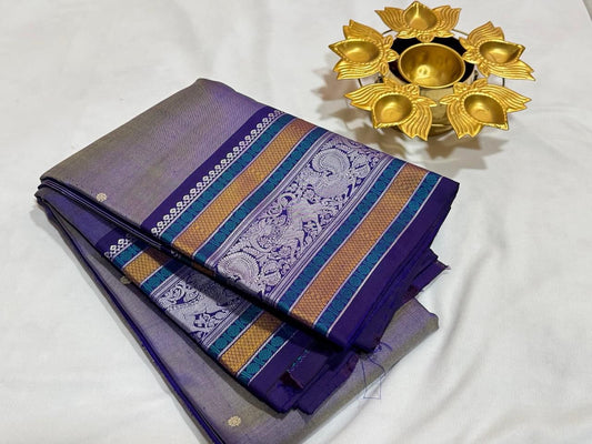 Greyish blue dual tone navanaarikunjaram pallu