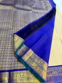 Beige violet blue dual tone korvai