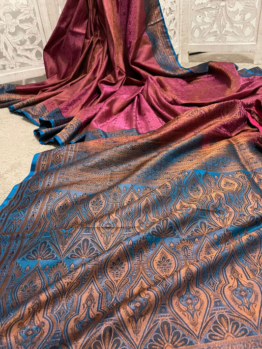 Benarasi Brocade Pink dual tone / blue