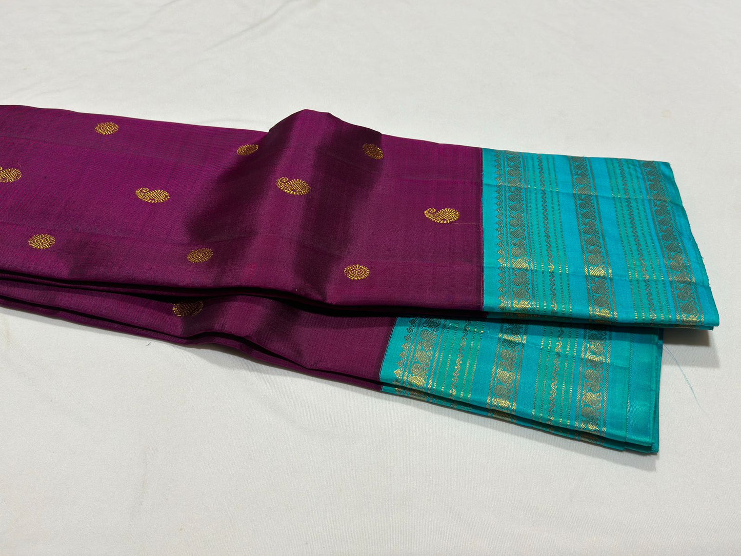Deep Magenta with acqua blue buttas varisaiper korvai