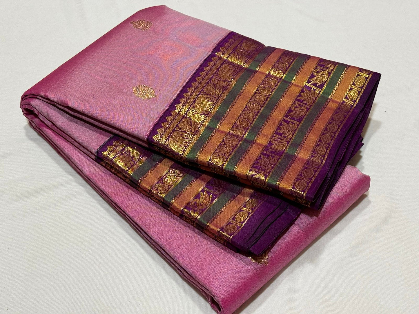 Lotus pink / strawberry pink dual tone with deep purple varisaipet border