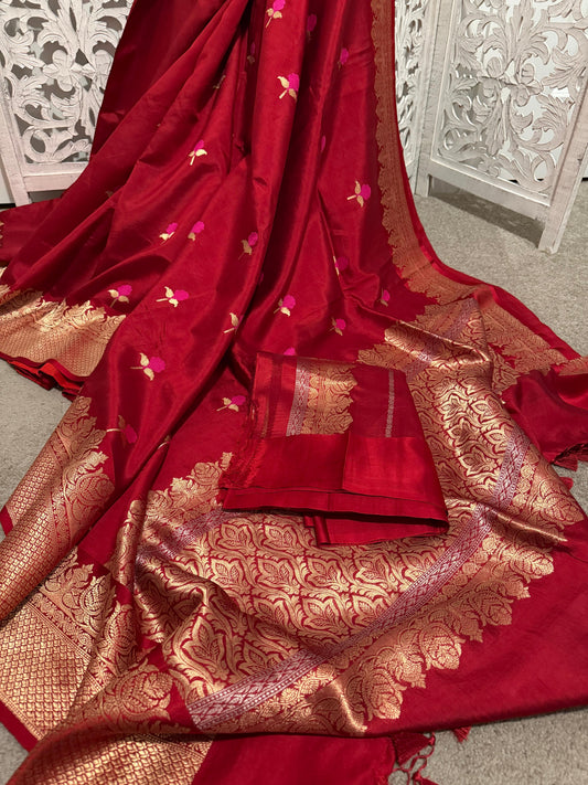 Satin Silk Benarasi Minakari Maroonish Red