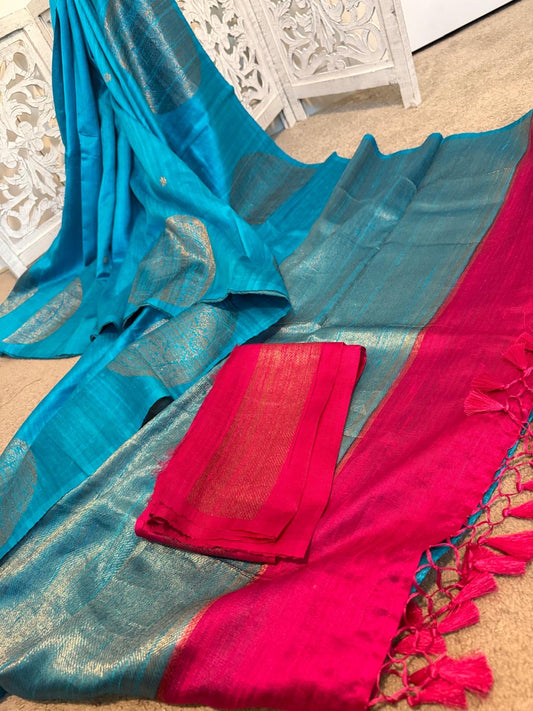 Copper sulphate blue Tussar Benarasi