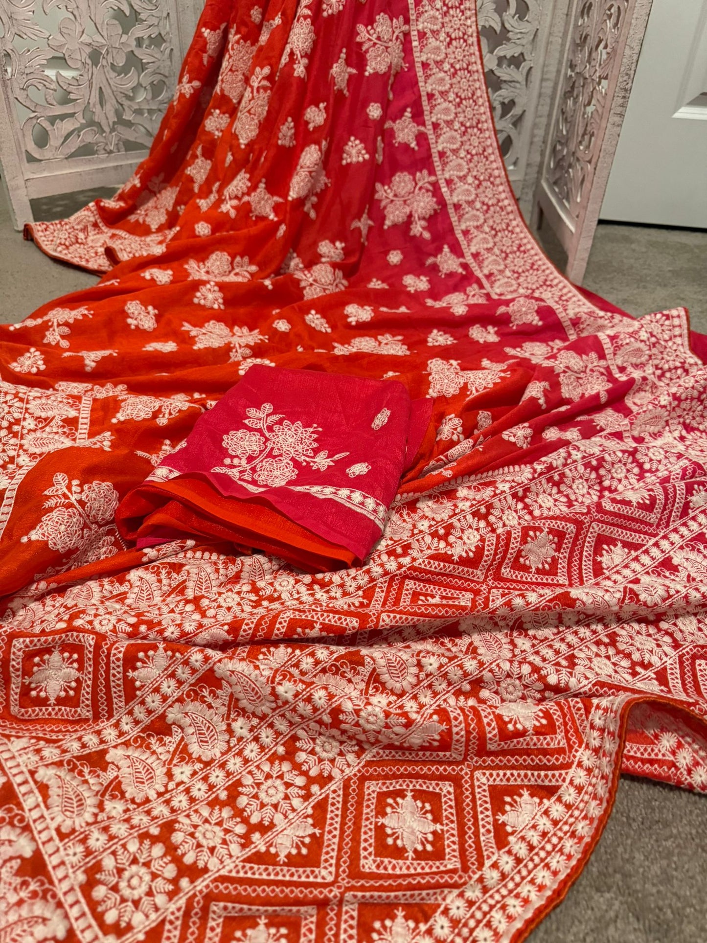 Chikkakari on Georgette orange