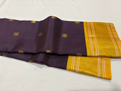 Brownish Maroon with golden yellow buttas korvai
