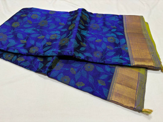 Royal blue with light green handblock self contrast
