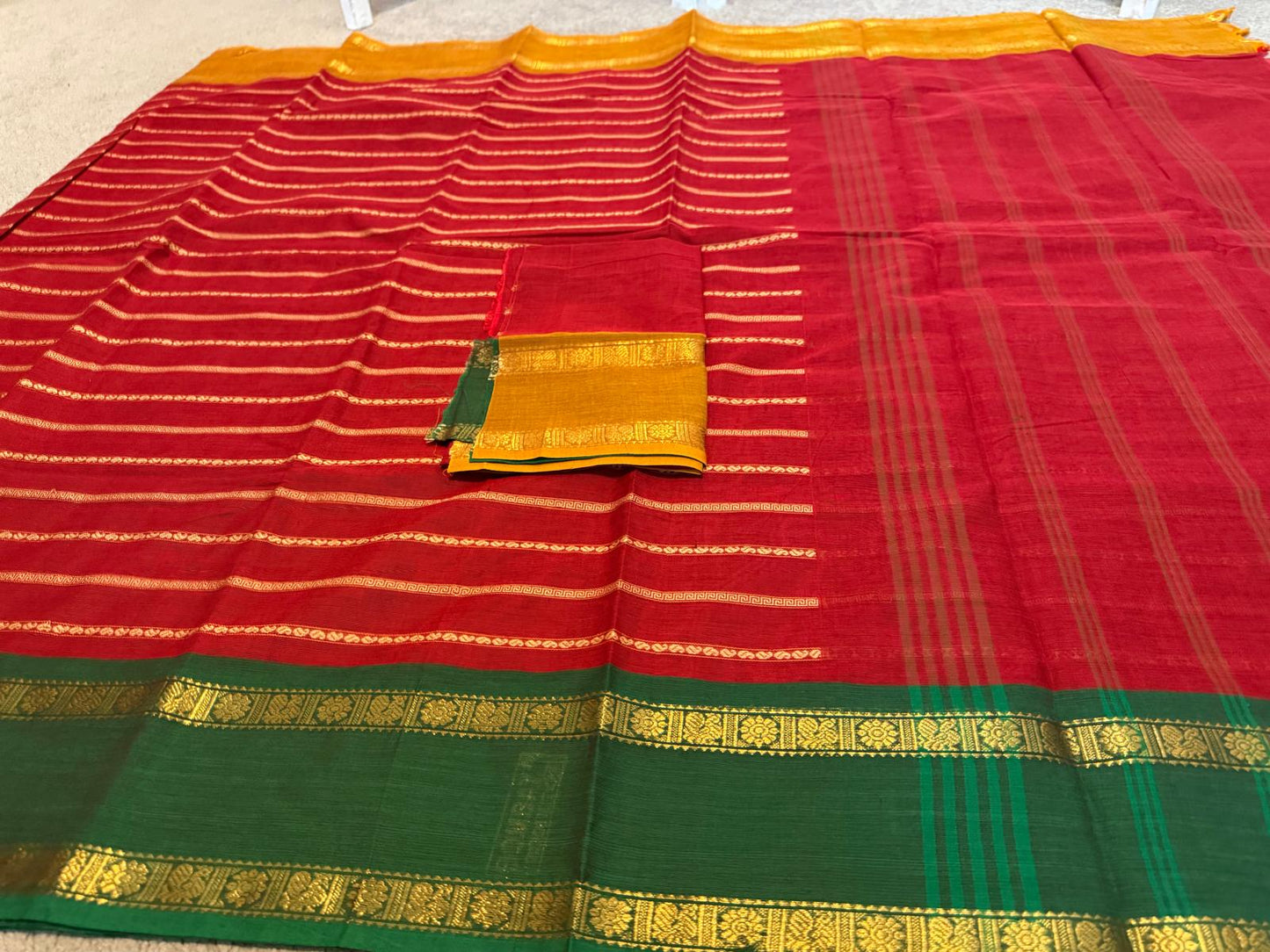 Reddish maroon Ganga / Jamuna Veldhari Stripes