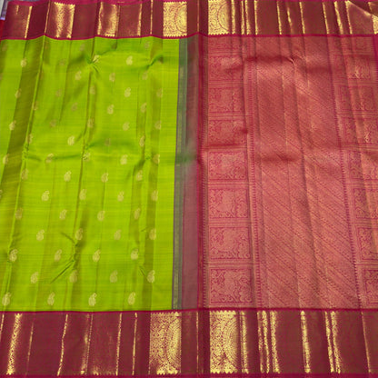 Parrot green / dual tone orange with buttas korvai