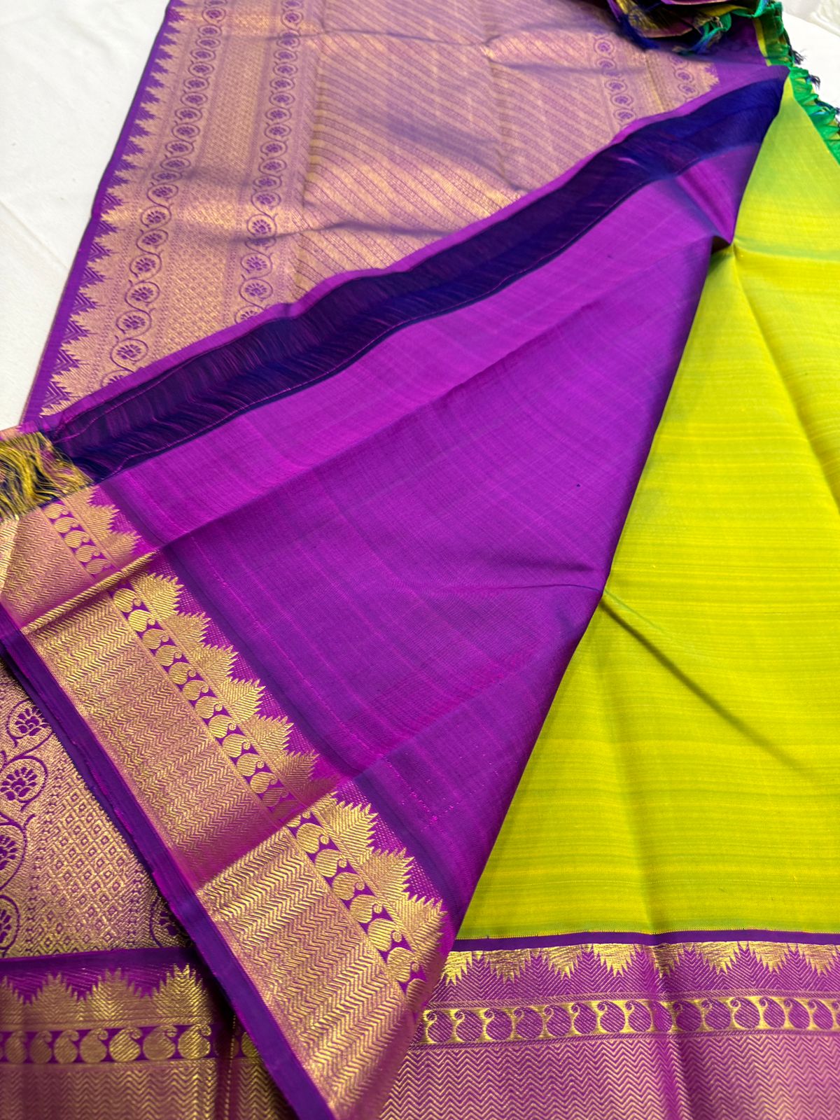 Neon green purple korvai