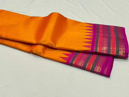 Mango orange / fuschia pink varisaipet korvai