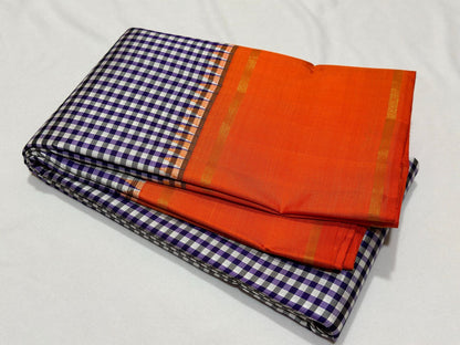 white / violetish purple muted checks with bodi orders in orange