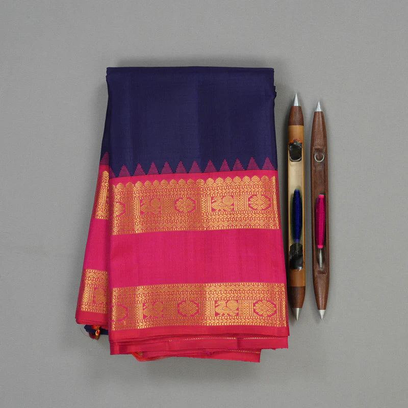 Dark blue / rani pink rettapate korvai