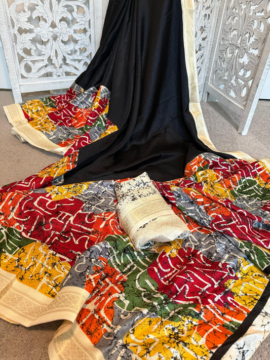 Mashru crepe silk Black / multi colored