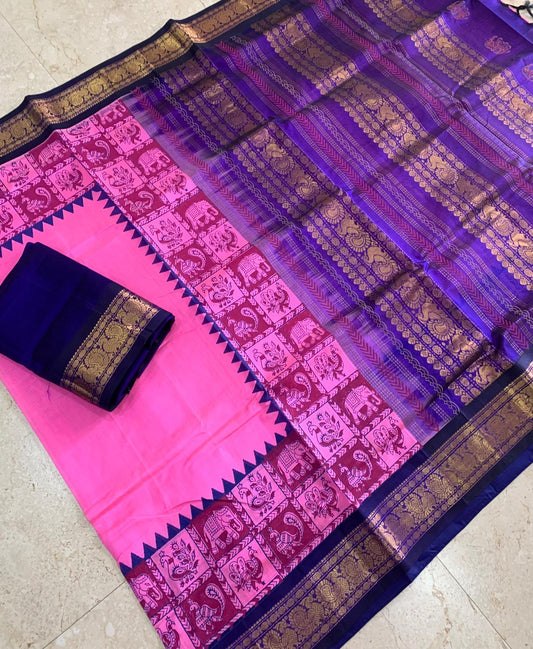 Pink Blue block print